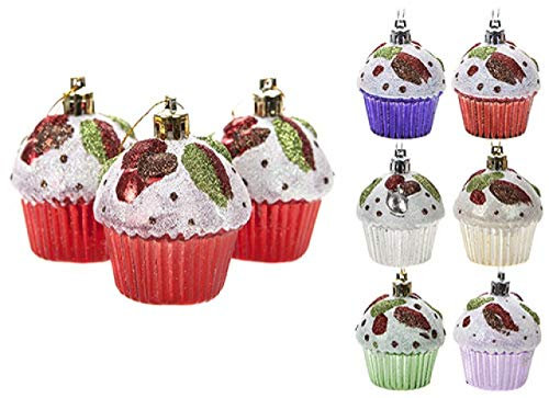 3 Stück Cupcake Hängedeko Glitzerkugeln in vielen Farben Christbaumschmuck