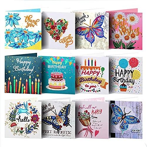 VDYXEW 12 Stück 5D DIY Diamond Painting Karten, Diamond Painting Geburtstag Karten, für Muttertag, Thanksgiving, Valentine