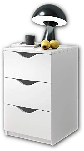 Stella Trading Nachttisch mit drei Schubladen in Weiß - Moderner Nachtschrank mit Stauraum für Ihr Boxspringbett - 40 x 64 x 42 cm (B/H/T)