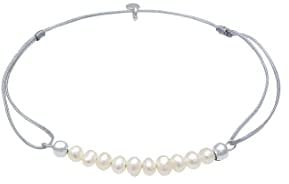 Elli Armband Damen Basic Nylon Verstellbar mit Süßwasserzuchtperlen in 925 Sterling Silber