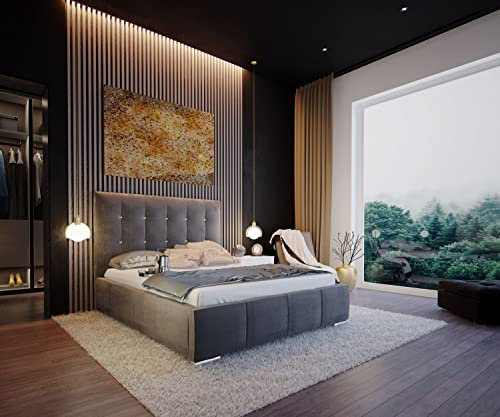 lukmebel Stella - Polsterbett 180x200 mit Bettkasten - Bettgestell 180x200 mit Lattenrost 180x200cm - Doppelbett - Stauraum - Bettgestell 180x200 - Schlafzimmer Möbel - Kopfteil Bett