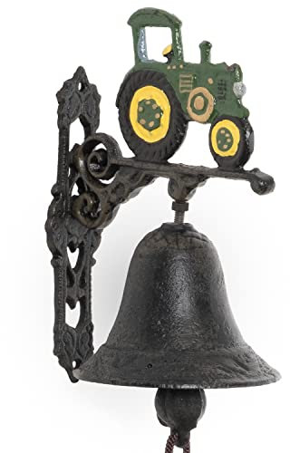 Moritz Türglocke Glocke Traktor Trecker grün Wandglocke Gartendeko Gusseisen Rustikal Antik Design Stil Retro Klingel
