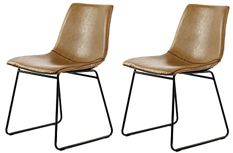 Qiyano Stuhl Kunstleder 2er Set Esszimmer-Stühle aus PU-Leder Pflegeleicht in Modern Retro Vintage Look Polsterstuhl ohne Armlehne, 2 STK. Farbe: Beige Dunkel