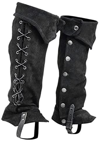 Perfeclan Mittelalter Stiefelstulpen, Pirate, Steampunk, Ritterstiefe, Wikinger Retro Kunstleder Stiefelüberzieher für Cosplay Halloween Mottoparty Karneval Fasching Verkleidung Theater, Schwarz