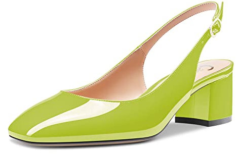 Castamere Mujer Chunky Ancho Bajos Gatito Heel Cerrado el Dedo del pie Cuadrada Punta Slingback Pumps Clear Cute Dress Slip-on Sandalias 5 CM Heels Verde Lima 38 EU
