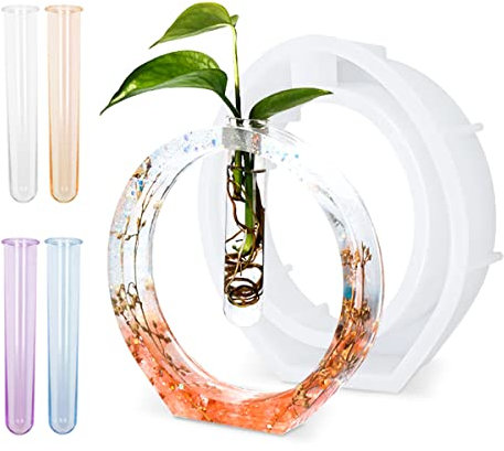 Modixun Moules en résine pour vase - Station de propagation de plantes - Moule en silicone époxy avec 4 tubes à essai de couleurs - Moule en résine époxy pour plantes hydroponiques/décoration de