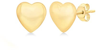 CARISSIMA Boucles d’oreilles femme en or jaune 9 ct cœur 3D poli 9,5 x 10 mm puces