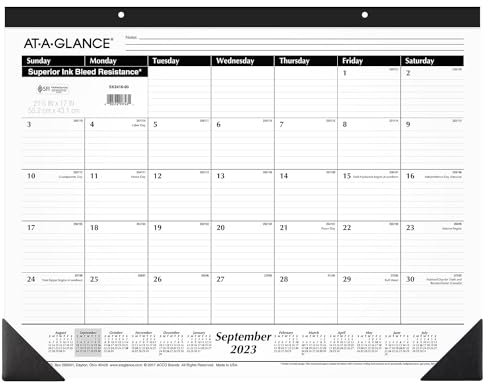 AT-A-GLANCE Akademischer Schreibtischkalender 2023-2024, monatliche Schreibtischunterlage, 53,5 x 43,2 cm, linierte Tagesblöcke, Standard (SK241600)