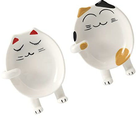 Zerodeko 2pièces Support De Cuillère Céramique Mignon Forme De Chat De Porte-ustensiles Pour Cuisine Et Accessoire Décoratif Pour Rangement Et Utilisation Pratique