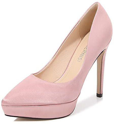 WOkismD Scarpe da donna a punta con plateau tacchi a spillo sexy tacco alto scarpe da ufficio in raso da sposa con décolleté comfort, rosa, taglia 46