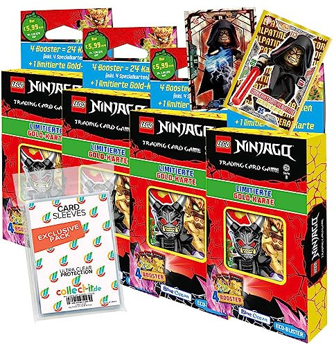 Bundle mit Blue Ocean Lego Ninjago Serie 8 Trading Cards - Alle 4 verschiedenen Blister + Exklusive Collect-it Hüllen