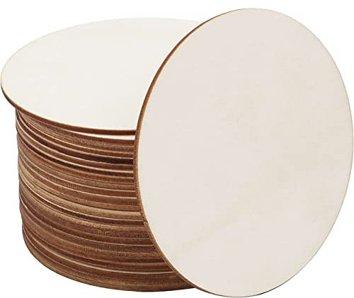 YIEUR Lot de 30 disques en bois de 10 cm de diamètre - Plaques de bois non traités - Dessous de verre ronds en bois non fini - Pour travaux manuels, inscription, gravure laser, sculpture, peinture (10