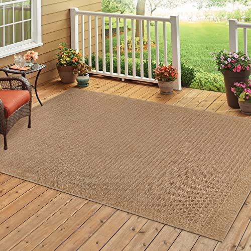 HomebyHome XXL Outdoor Teppich 280x370 cm Extra großer Wetterfester Teppich in Jute-Optik Flachgewebe, Pflegeleicht & Ideal für große Außenbereiche