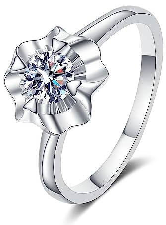 Skcess 925er Sterling Silber Ringe, Herzkrallenblume Engagement Ring Weiß Zirkonia Ring Trauring Ehering Verlobung Hochzeit Geschenk Größe 58 (18.5)