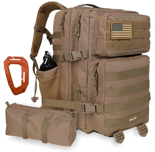 EASY BW Militärischer taktischer Rucksack, 40L wasserdicht, Armee-Pack, Multi-Pocket-Laptop-Rucksack für Damen und Herren, 3-Tage-Bug-Out-Tasche, inklusive 1 Werkzeugtasche, 1 Karabiner und 2