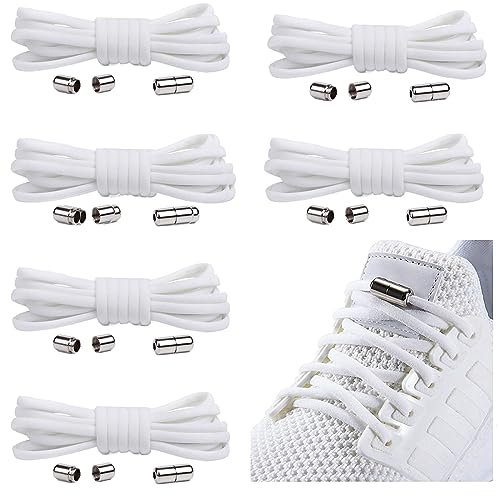 6 Paar Elastische Schnürsenkel mit Metallkapsel, Einstellbare Schnürsenkel Ohne Binden, Gummi Schuhbänder mit Kapseln, Gummischnürsenkel für Sneaker, Laufschuhe, Sporschuhe (6 Weiß)