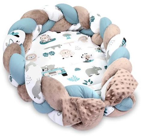 Babynest Neugeborene Nestchen Baby 75 x 45 cm – Plüschstoff Kuschelnest mit Zopf Kissen zerlegbares Set zweiseitig Babynestchen Babybett Afrika Farbton C