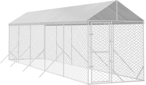 vidaXL Outdoor-Hundezwinger mit Dach Silbern 2x10x2,5 m Stahl Verzinkt