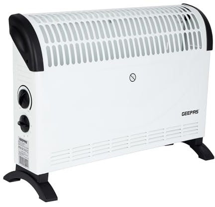 Geepas 2000W Convection Heater, Electric Convector Radiator Heater - 3 Heat Settings (750/1250 / 2000 W), Adjustable Thermostat & Overheat Protection - Free Standing, Ideal for Home or Office, White