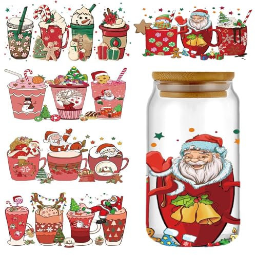 UV DTF Transfer Decals, 5 Blätter DTF Transferaufkleber, UV DTF Tasse Wrap Transfer Sticker, Weihnachten Transfer Aufkleber, UV DTF Weihnachten Tasse Transfer Aufkleber