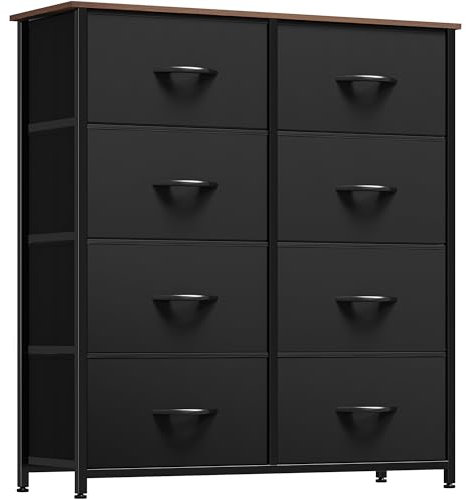 YITAHOME Kommode, Schrank, Aufbewahrungsschrank, 8 Schubladen aus Stoff mit Griffen, Aufbewahrungskommode, Schwarz