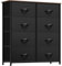 YITAHOME Chest of Drawer Bedroom with 8 Drawers Storage Unit Steel Frame Rustic Brown Wood Top Fabric Dresser for Bedroom Living room,Closet,Black