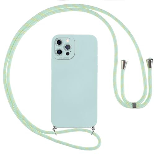 Vauki Funda para iPhone 12 Pro MAX con Cuerda, Carcasa Silicona AntiChoque con Correa, Case con Ajustable Colgante Collar Suave Cuello para iPhone 12 Pro MAX, Cordón-Azul
