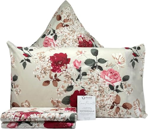 Riad Arredo Set Completo Letto Matrimoniale in 100% Cotone Morbidissimo - Completo Lenzuola in Cotone Delicato (Milano Chiaro)