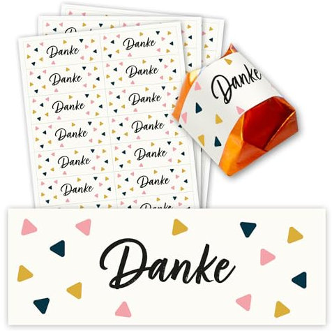 younikat 60er Aufkleber-Set Danke - Gastgeschenk passend für Küsschen Pralinen I Dreiecke I Rechteckig I dv1357
