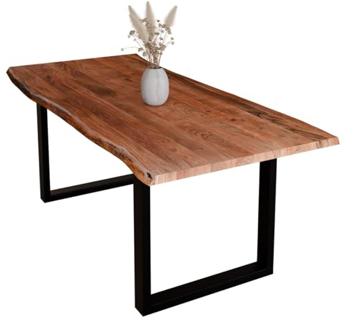 Liadomo Esstisch 220x100 Diala Nuss, U-Gestell schwarz | Baumkante, Akazie Massivholz Tisch, 35 mm Tischplatte lackiert, Metallgestell, Robust & Pflegeleicht, bis zu 10 Personen