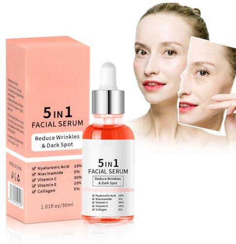 5 in 1 Gesichtsserum,5 in 1 Facial Serum,30 ml,mit Hyaluronic Acid 10%+Niacinamide 5%+Vitamin C 30%+Vitamin E 10%+Collagen 5%,Brightening,Anti Aging