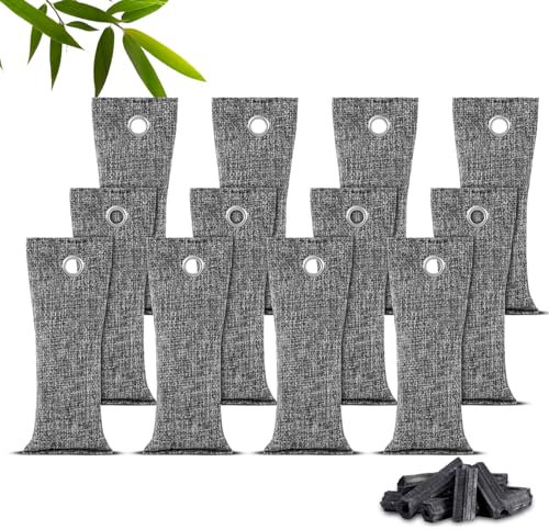 HOTUT Bamboo Charcoal Air Purifying Bags,12×75g Natural Activated Charcoal Bags,Removes Odors and Moisture,Activated Car Air Freshener,Bags Odor Eliminator for Home,Car,Pets,Bathroom