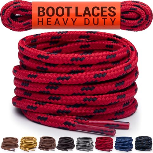 Miscly Schnürsenkel Rund, Extrem Reißfest für Arbeitsschuhe, Stiefel und Wanderstiefel (244 cm, Rot/Schwarz)
