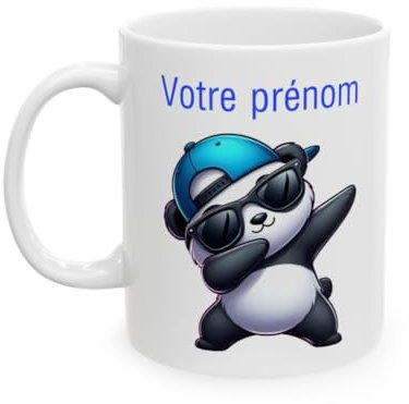 Teecustom Mug Panda Dab Personnalisé Prénom Texte animal animaux 325ml (11 oz) Céramique Réutilisable Blanc Classique Cylindrique Tasse Fête des Pères Anniversaire