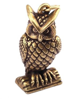 DUOLAIYUNSO Bronzefigur, 3,8 x 1,8 cm, antike Bronze, stehende Eule, Statue, Schreibtisch, kleines Ornament, Vintage-Stil, Kupfer, Tier, Tee, Haustier-Dekorationen, Schlüsselanhänger, Anhänger