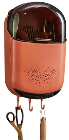 Glorlliant Kitchen Cutlery Holder With Lid & Holes, Cutlery Utensil Holder, ABS Material, Orange, 35x21x8cm