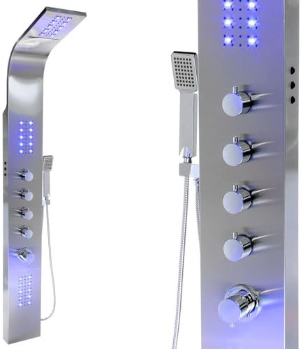 Steinkirch Duschpaneel 9997+ (mit RGB-DK + Eckmontageset) Einhebelmischer Regendusche Duschkopf Duscharmatur Duschstange mit Regenbrause Handbrause Duschkopfhalterung Duschsystem Wasserfall Dusche