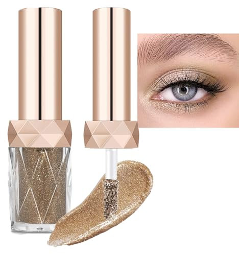 Glitzer Liquid Lidschatten, Diamond Glitter Liquid Eyeshadow, Wasserdicht Liquid Highlighter mit Funkeln Glitzer Finish Glattes Schimmer Augen Make up (Champagner Gold)