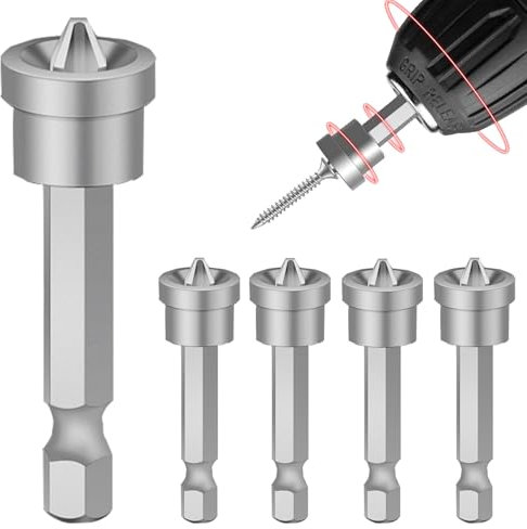 CoguZed 5pcs 50mm PH2 Magnetic Positioning Bits, Drywall Screw Setter Bit for Drywall Screw, Drill & Impact Driver Attachment, Hex Shank Dimple Bit