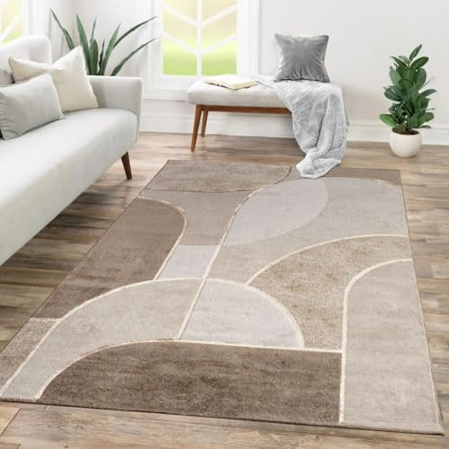 TT Home Wohnzimmer Teppich Esszimmer Kurzflor Abstraktes Muster Geometrisches Design Bogen Optik Hoch-Tief-Effekt Moderner Style, Größe:160x230 cm