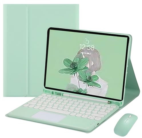HLTOOP Tastatur Hülle für Samsung Galaxy Tab S6 Lite 10,4 Zoll 2024/2022/2020, Wiederaufladbare Bluetooth-Tastatur Mit Touchpad, Integrierter Stifthalter, Tablet-Maus,Grün