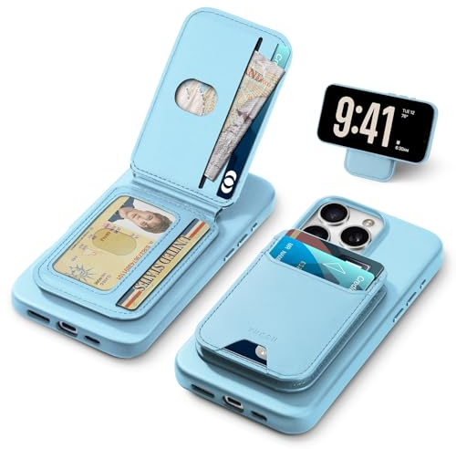 TUCCH Case for iPhone 16 Pro Max (6.9) with[Detachable] Magnetic PU Leather Wallet Stand[5 Card Slots][Wireless Charging][RFID Blocking][Adjustable Stand][Anti-Slip], Protective Slim Cover, Sky Blue