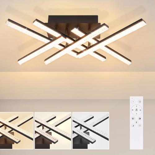 ZMH LED Deckenlampe Wohnzimmer Deckenleuchte - Wohnzimmerlampe Dimmbar mit Fernbedienung 50CM Modern Schlafzimmerlampe Schwarz 36W Kristall Deckenbeleuchtung für Schlafzimmer Küche Flur Esszimmer