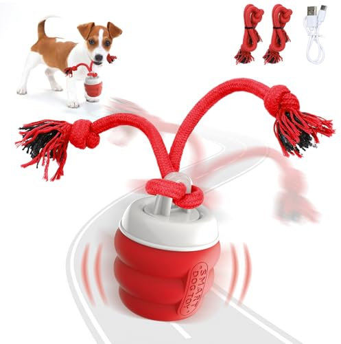 FLERDMAU Interactive Dog Toys – Dog Balls for Small Dogs, dog toy for boredom, Active Rolling Ball with Tail for Dogs, Rechargeable moving dog ball for Puppies and Pet (red)