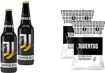 Bombeer della JUVENTU.S 2 Bottiglie da 33cl + 2 Patatine da 25gr - Birra Originale By Christian Vieri - Puro Malto Bottiglie di Vetro - Made in Italy