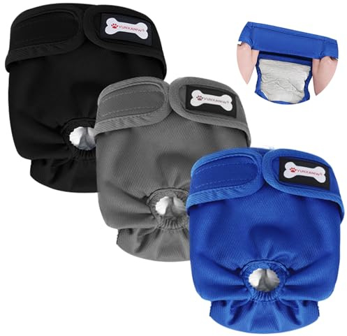 3 Pack Female Dog Diapers,Reusable Nappies for Doggie in Heat,Highly Absorbent Dog Nappies Female for Pet Incontinence with Adjustable Snaps (BLACK/GRAY/BLUE, XL, count, 3)