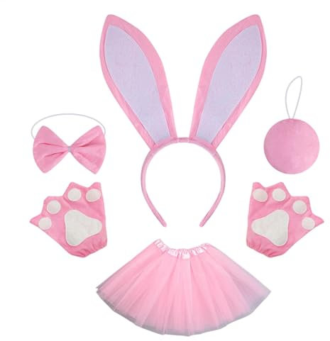 yanzisura Osterhasen-Kostüm-Set, buntes Osterhasen-Outfit, niedliches -Cosplay-Set, Partyzubehör für Halloween, Geburtstag, Weihnachten