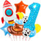 11 Stück Luftballons 1. Geburtstag Junge Set Blau Folienballons 1 Cowboy Rakete Folienballon Stern Geburtstag Junge Deko Milchkuh Wolke Ballon 1 Jahr Geburtstagsdeko