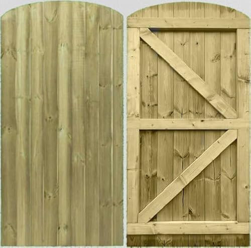 Pedestrian Gate - Wooden Featheredge Dome Garden Gate - Wooden Garden Gate - Wooden Pressure Treated 6FT 180cm (180cm High x 83cm Wide x 6cm Deep) (180cm High x 75cm Wide x 6cm Deep)