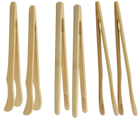 XWYDZ 6 pcs Toaster Tongs, Wooden Toaster Tongs, Wooden Tong for Toasters - Kitchen Utensils for Baking, Grilling, Serving(7 Inch)